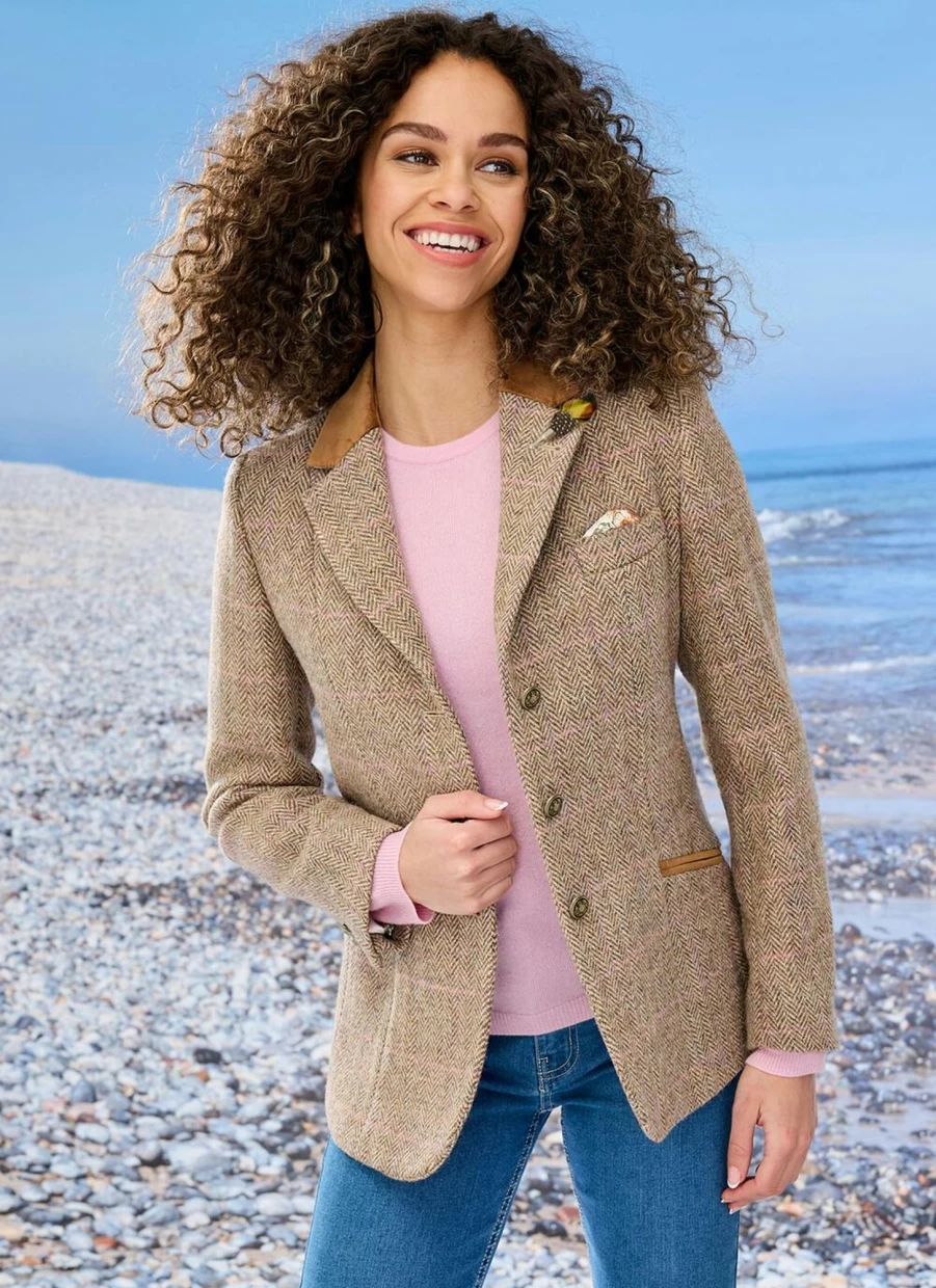 Women's Harris Tweed Blazer - Classic British Wool Jacket for Ladies