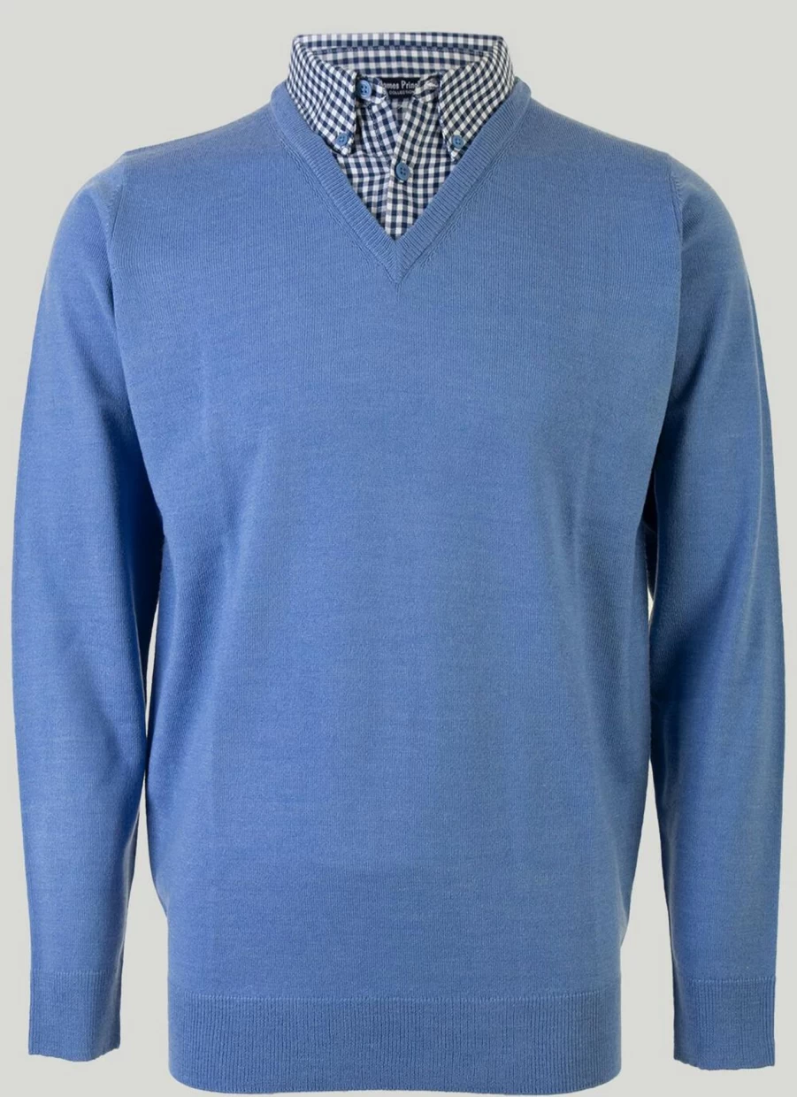 James Pringle Men's Fine Knit Cotton Shirt Insert Jumper - Classic Casual Pullover