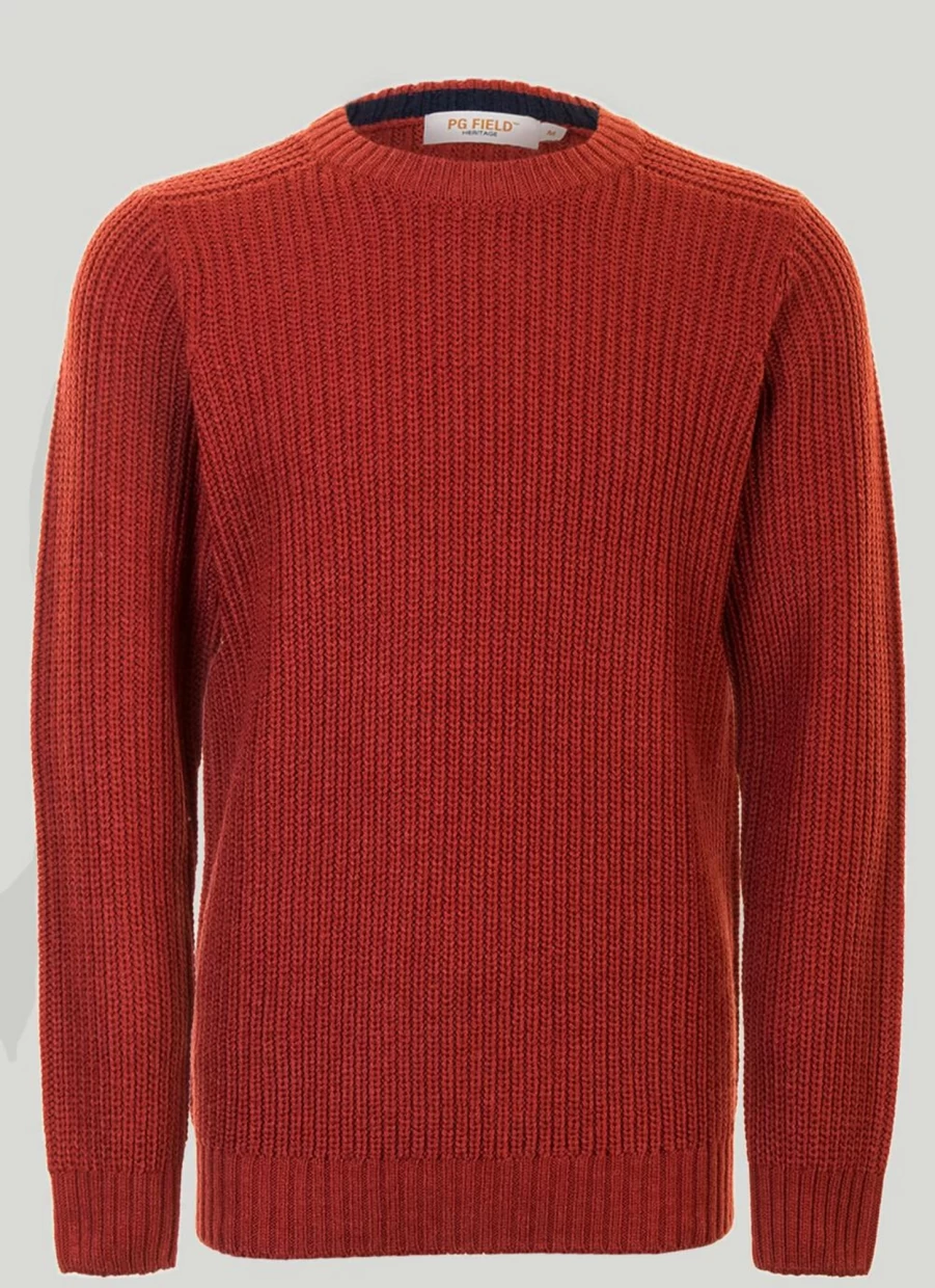 PG Field Men's Crew Neck Fisherman's Rib Knit Jumper - Soft Warm Sweater