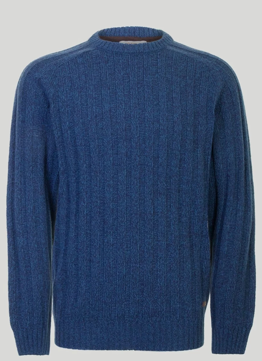 PG Field Men's Ribbed Crew Neck Jumper - Soft Knit Slim Fit Sweater