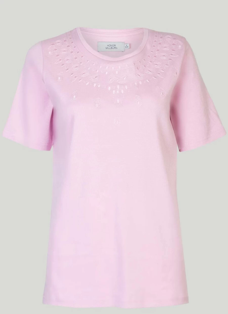 Honor Millburn Women's Embroidered Cotton T-Shirt - Stylish Casual Top for Everyday Wear