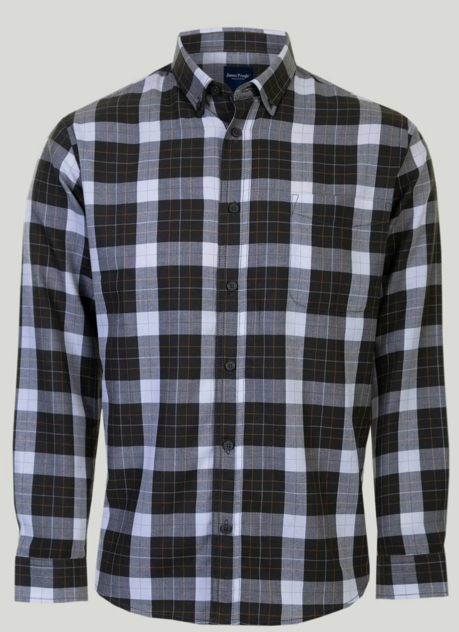 James Pringle Men's Herringbone Check Shirt - Classic Tartan Pattern Casual Wear