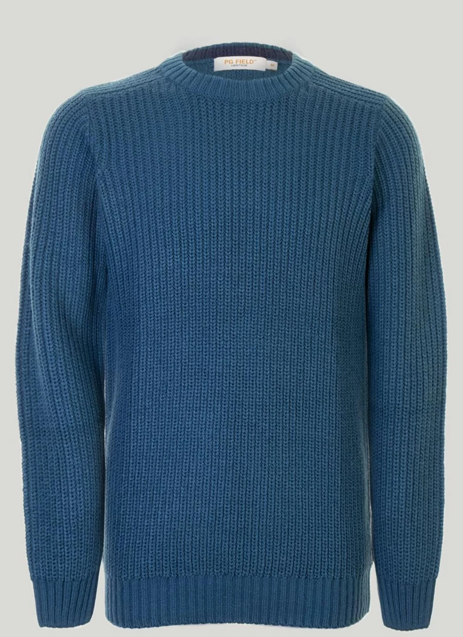 PG Field Men's Fisherman Rib Crew Neck Jumper - Soft Knit Sweater for Men
