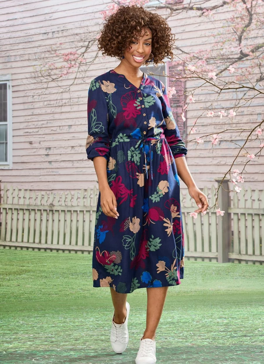 Country Rose Women's Floral Printed Midi Dress - Elegant Spring Summer Boho Chic Vintage Style