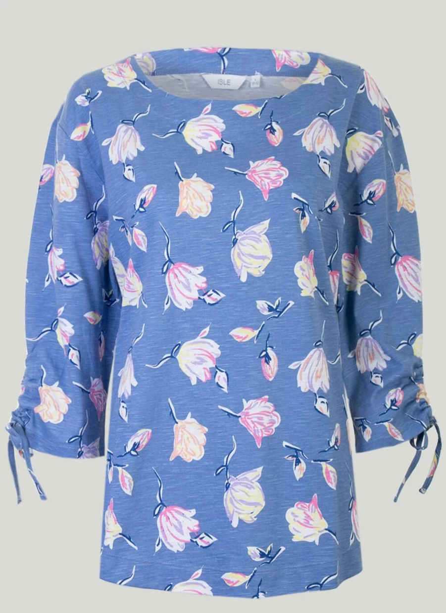 "Isle Women's Blue Print Top – Stylish Floral Casual Blouse"