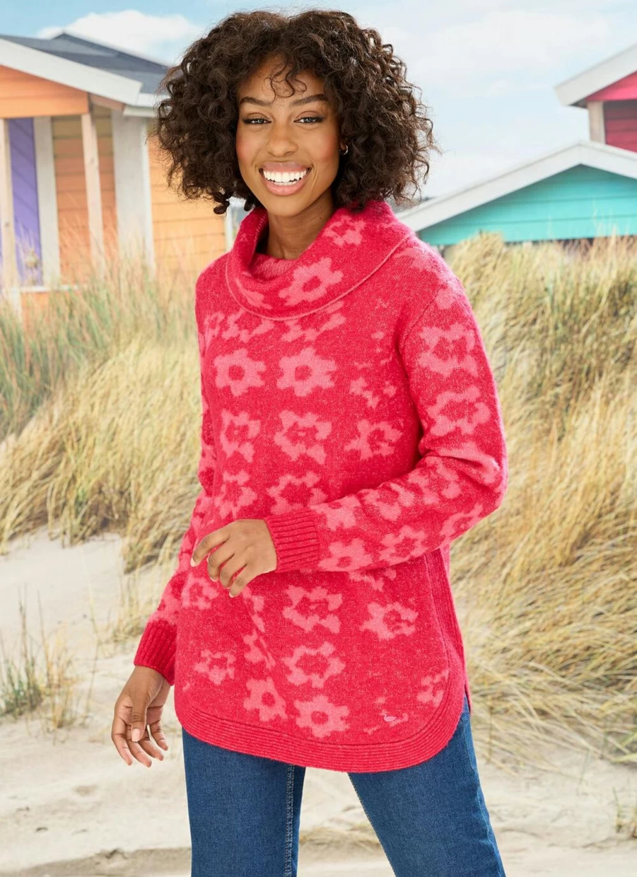 Country Rose Women's Floral Knit Jumper - Elegant Crewneck Sweater for Women