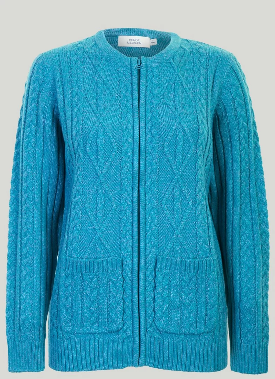 Honor Millburn Women's Turquoise Textured Knit Cardigan Cozy Casual Long Sleeve Open Front Sweater