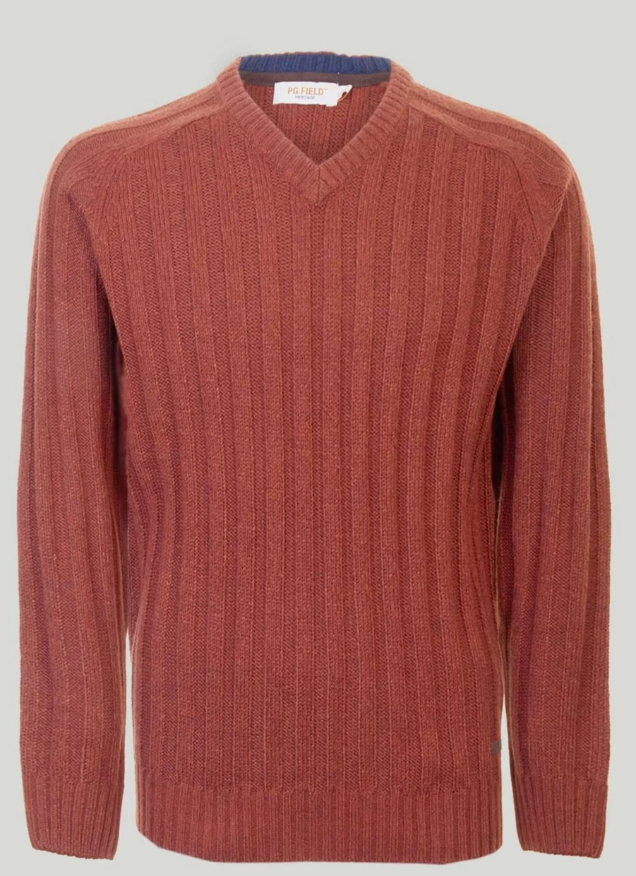 PG Field Men's Slim Fit V-Neck Ribbed Knit Jumper