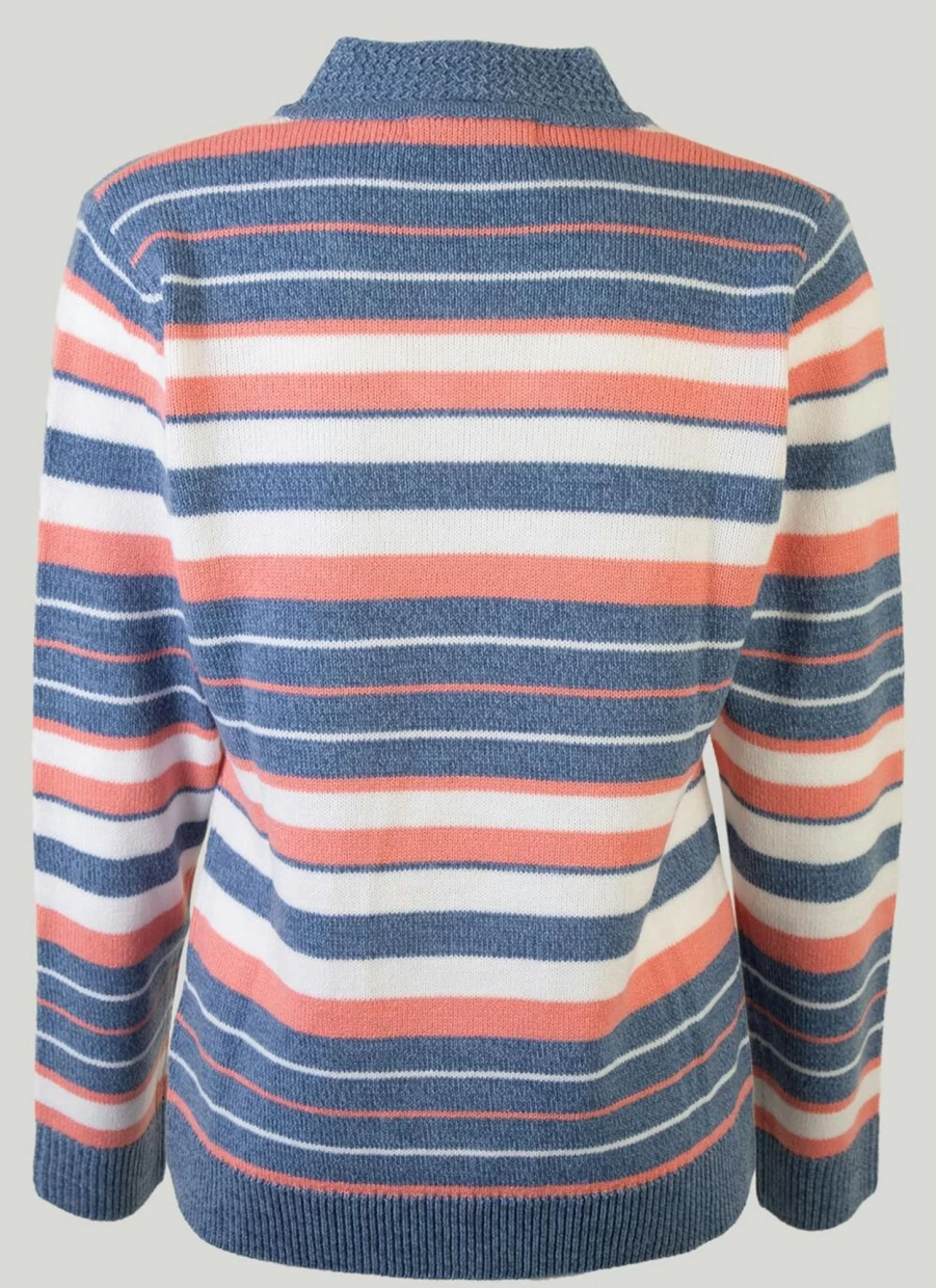 Isle Women's V-Neck Striped Knit Jumper - Soft Casual Pullover Sweater