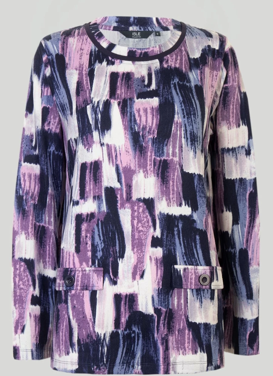 Isle Women's Printed Brushed Top - Soft Comfortable Stylish Long Sleeve Blouse