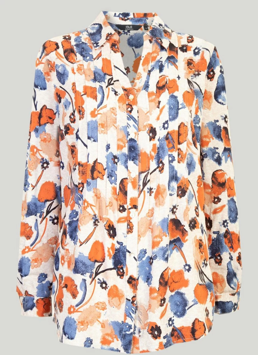 "Isle Women's Peach Printed Blouse - Floral Summer Top"