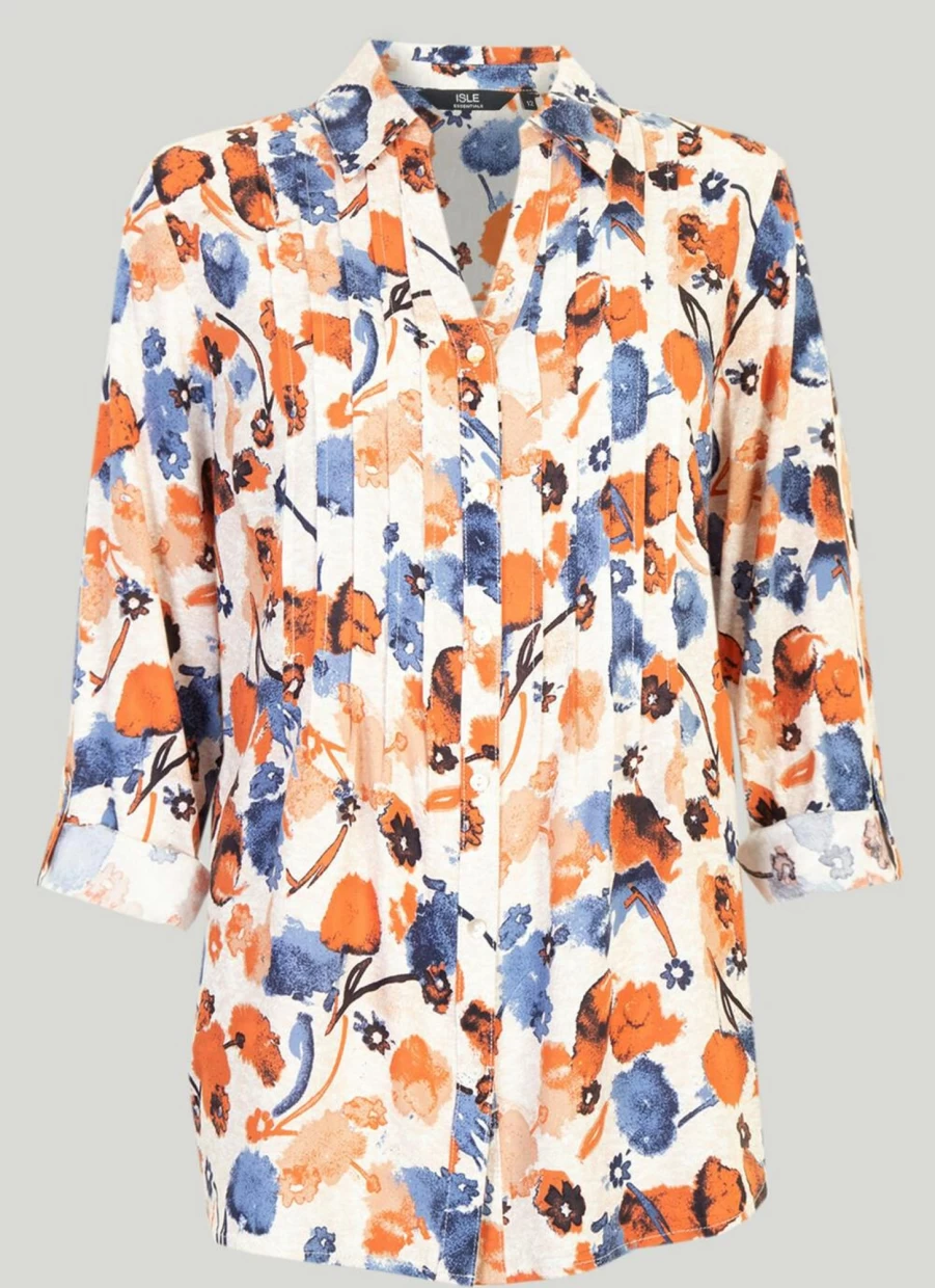 "Isle Women's Peach Printed Blouse - Floral Summer Top"