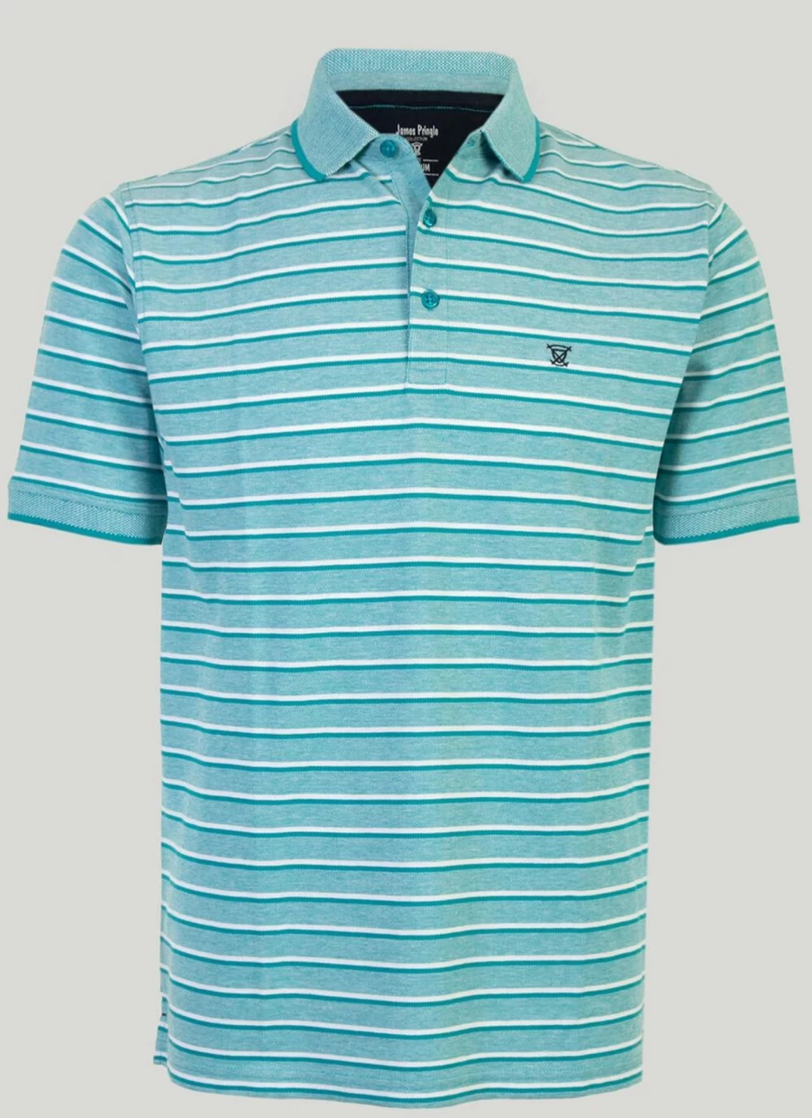 James Pringle Men's Classic Birdseye Stripe Polo Shirt - Premium Cotton Knit Casual Top