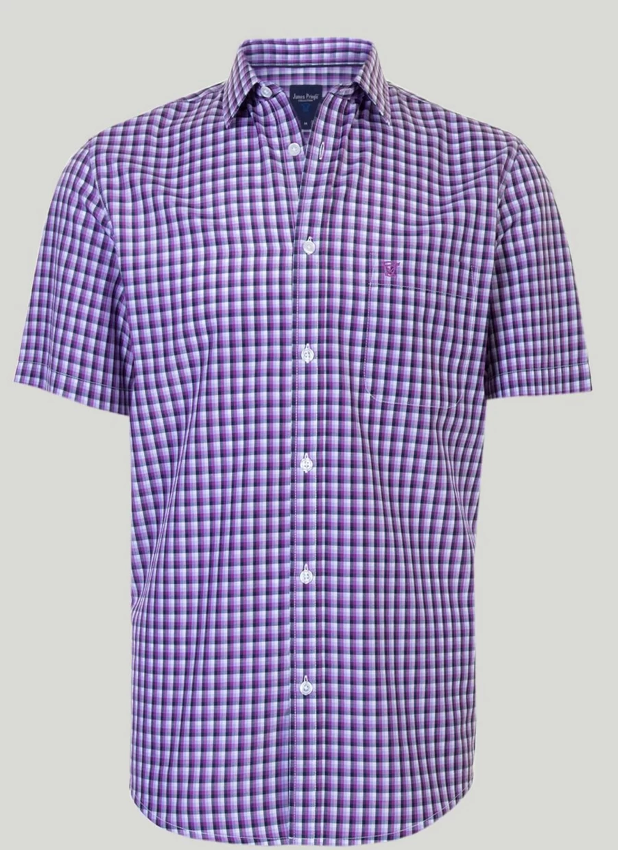 James Pringle Men's Classic Short Sleeve Checkered Shirt - Casual Plaid Button-Up Top