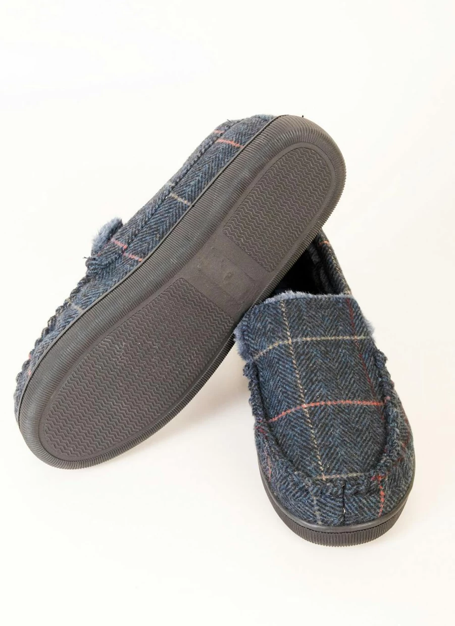 James Pringle Men's Check Moccasin Slippers – Premium Leather Indoor/Outdoor Comfort