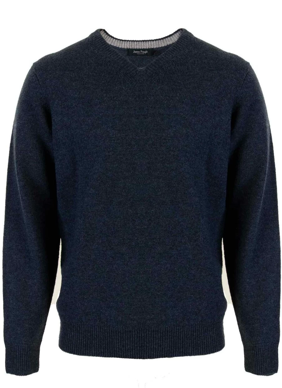 James Pringle Men's Lambswool V-Neck Sweater - Premium Soft Knit Jumper for Men