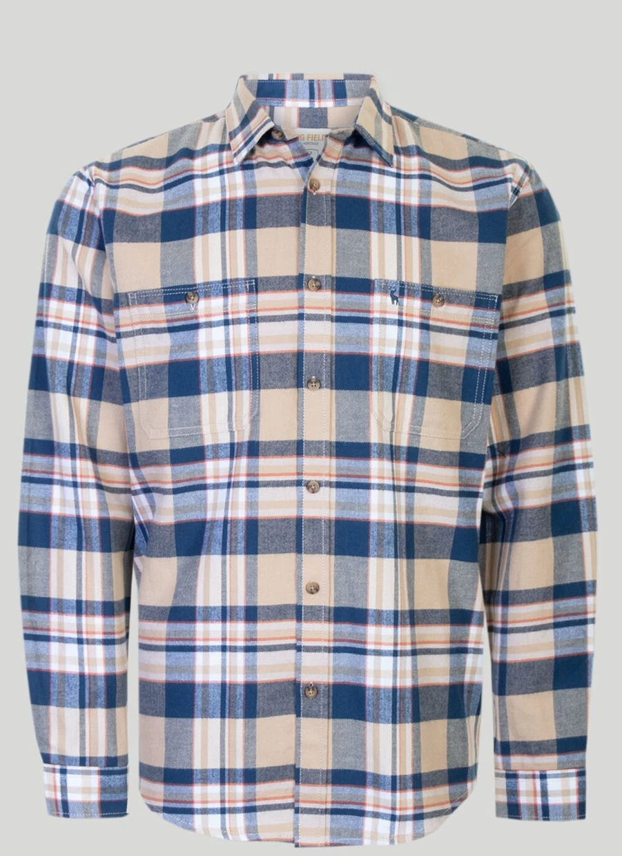 PG Field Men's Long Sleeve Brushed Flannel Check Shirt - Soft Plaid Button-Up for Men