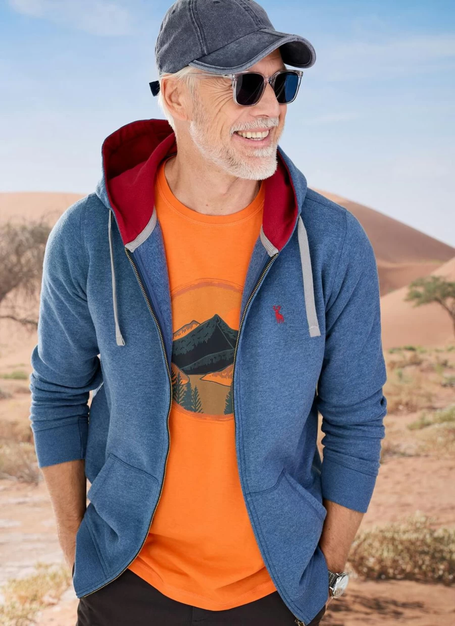 PG Field Men's Blue Zip-Up Hooded Sweatshirt - Lightweight Fleece Pullover with Front Pockets