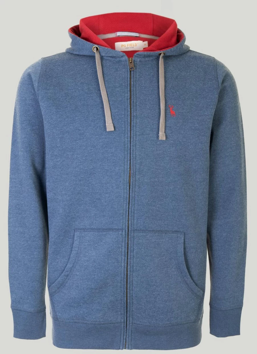 PG Field Men's Blue Zip-Up Hooded Sweatshirt - Lightweight Fleece Pullover with Front Pockets