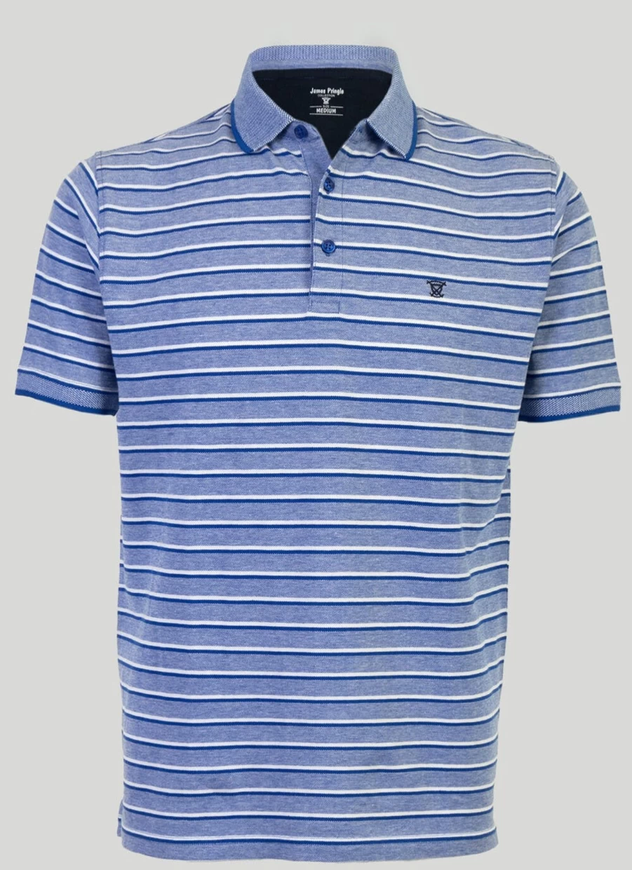 James Pringle Men's Classic Birdseye Stripe Polo Shirt - Premium Cotton Knit Casual Top