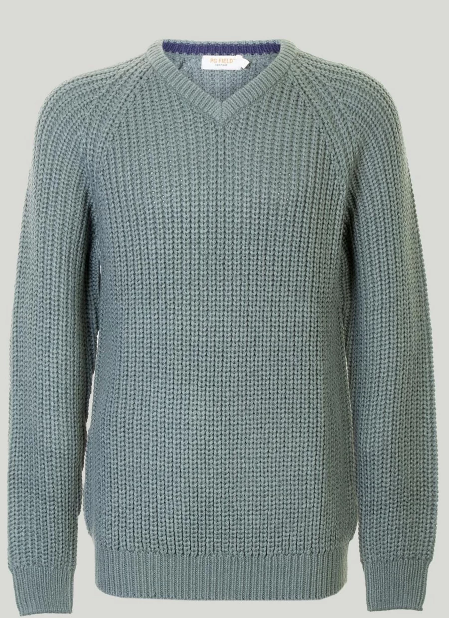 PG Field Men's V-Neck Fisherman Rib Knit Sweater