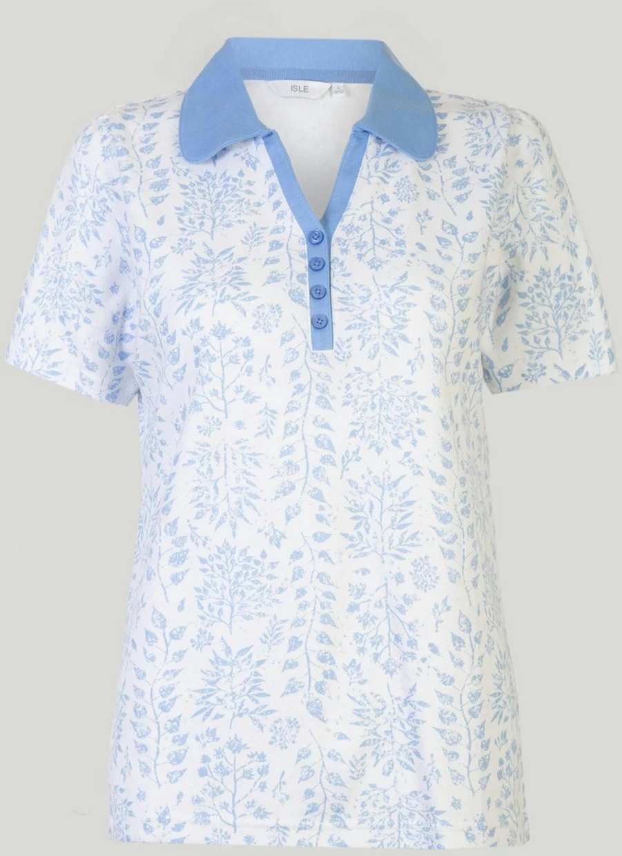 Isle Women's Printed Polo Shirt - Stylish Casual Comfort Fit Top