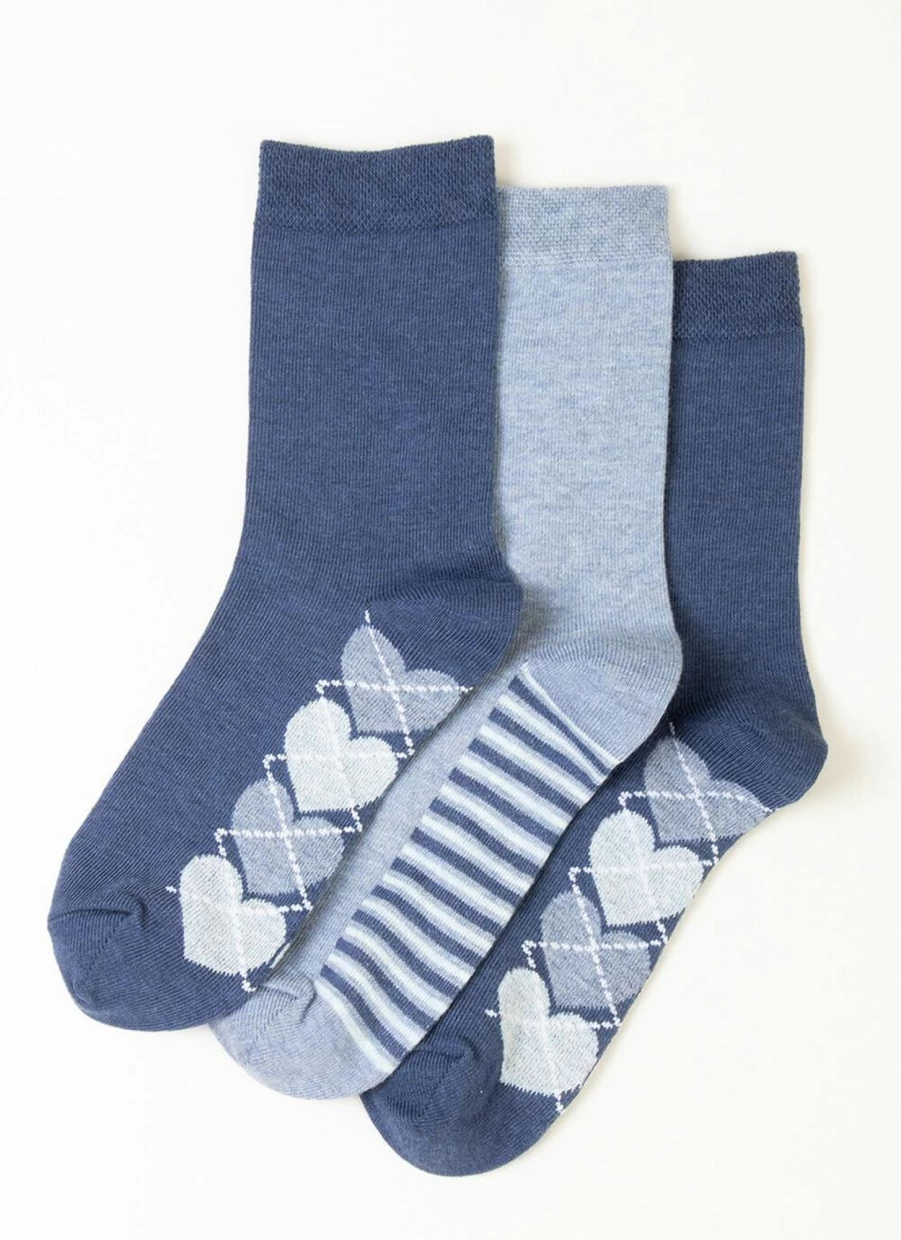 Isle Women's 3 Pack Heart & Stripe Pattern Casual Socks