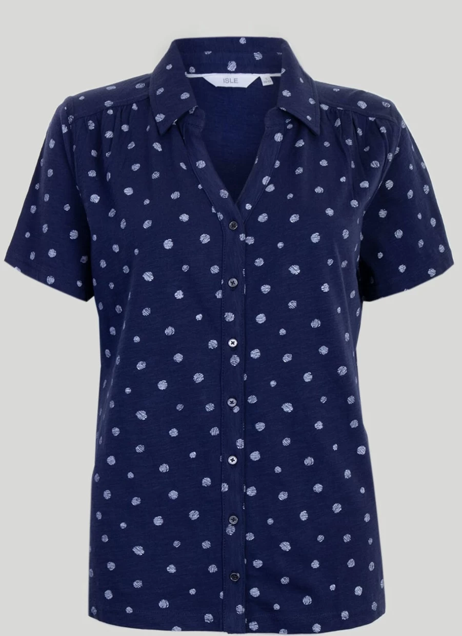 Isle Women's Print Button Through Polo Shirt - Stylish & Comfortable Top