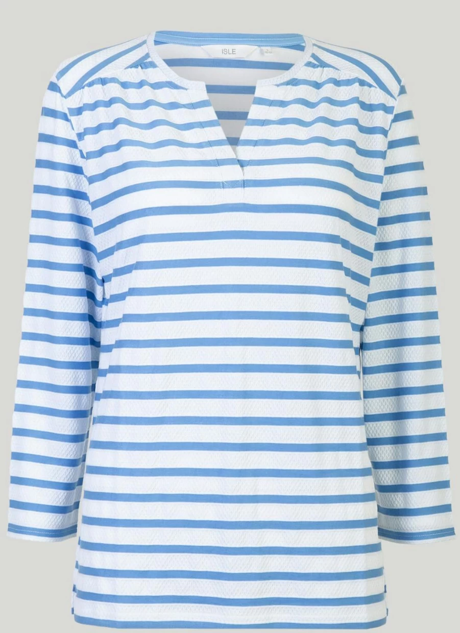 "Isle Women's Stripe Notch Neck Top - Stylish Crewneck Blouse for Women"