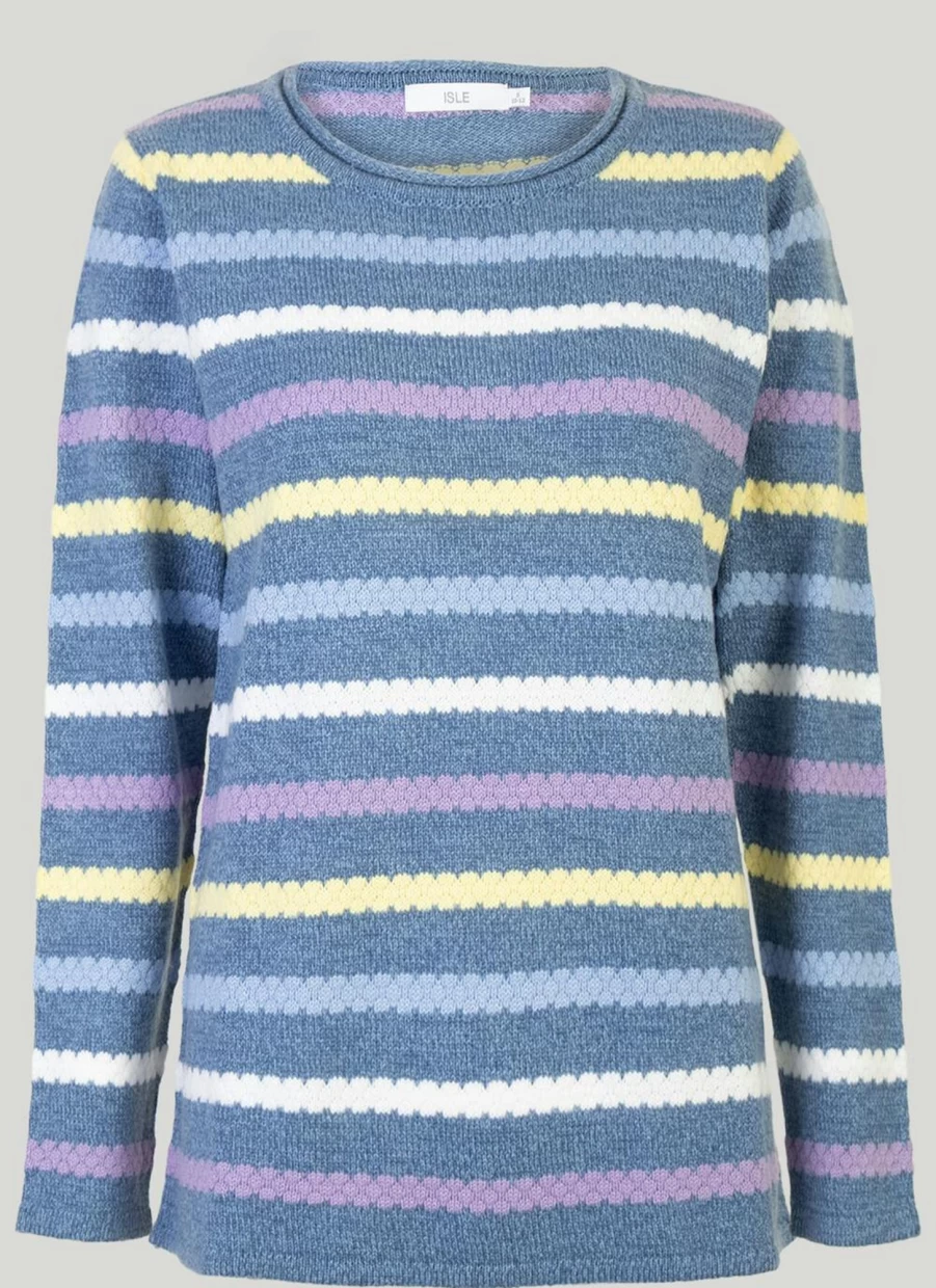 Isle Women's Textured Stripe Knit Jumper - Soft Casual Crewneck Sweater