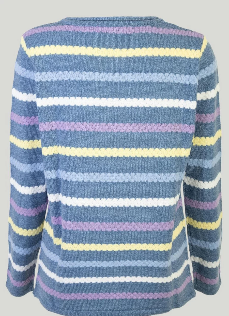 Isle Women's Textured Stripe Knit Jumper - Soft Casual Crewneck Sweater