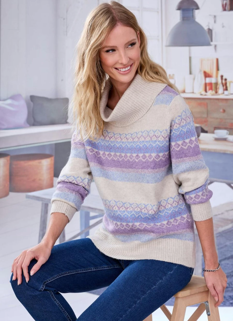 Isle Women's Lilac Fairisle Knit Jumper - Cozy Winter Sweater
