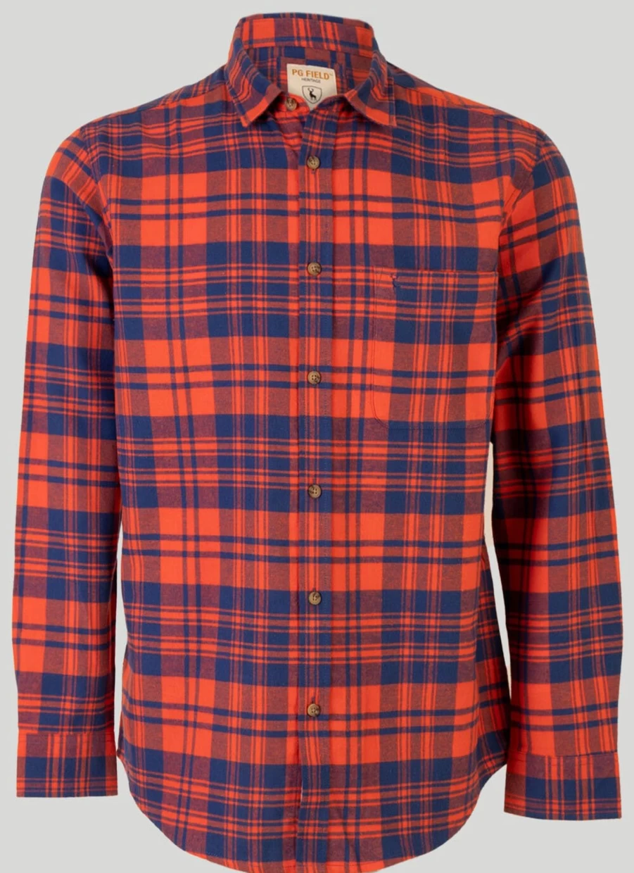PG Field Men's Flannel Check Shirt - Soft Plaid Long Sleeve Button-Up for Men