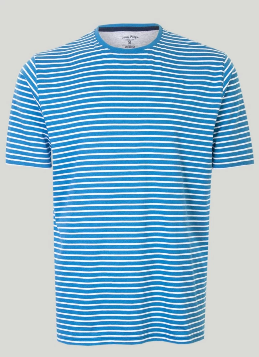 James Pringle Men's Classic Crew Neck Striped Cotton T-Shirt