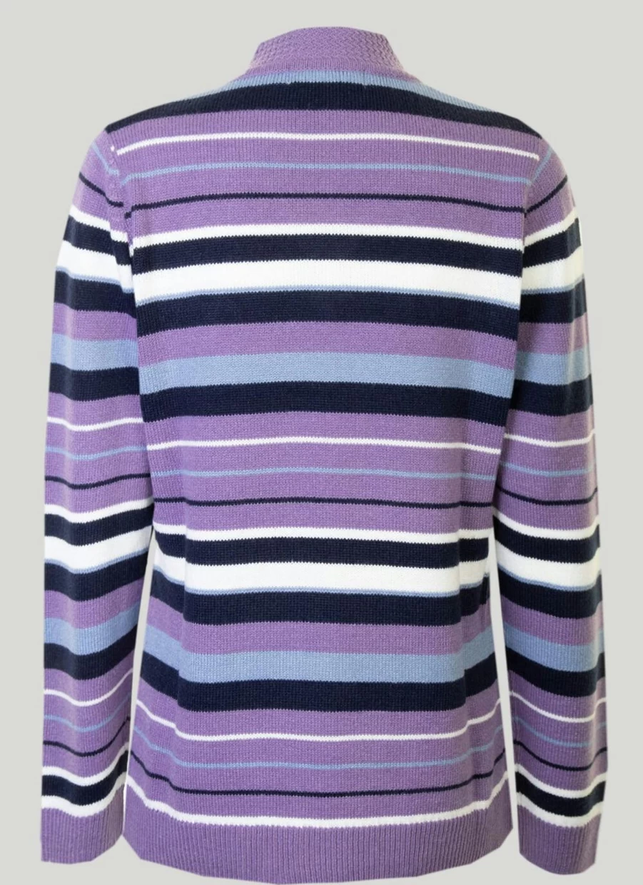 Isle Women's Lilac Striped V-Neck Jumper Soft Knit Sweater Casual Comfort
