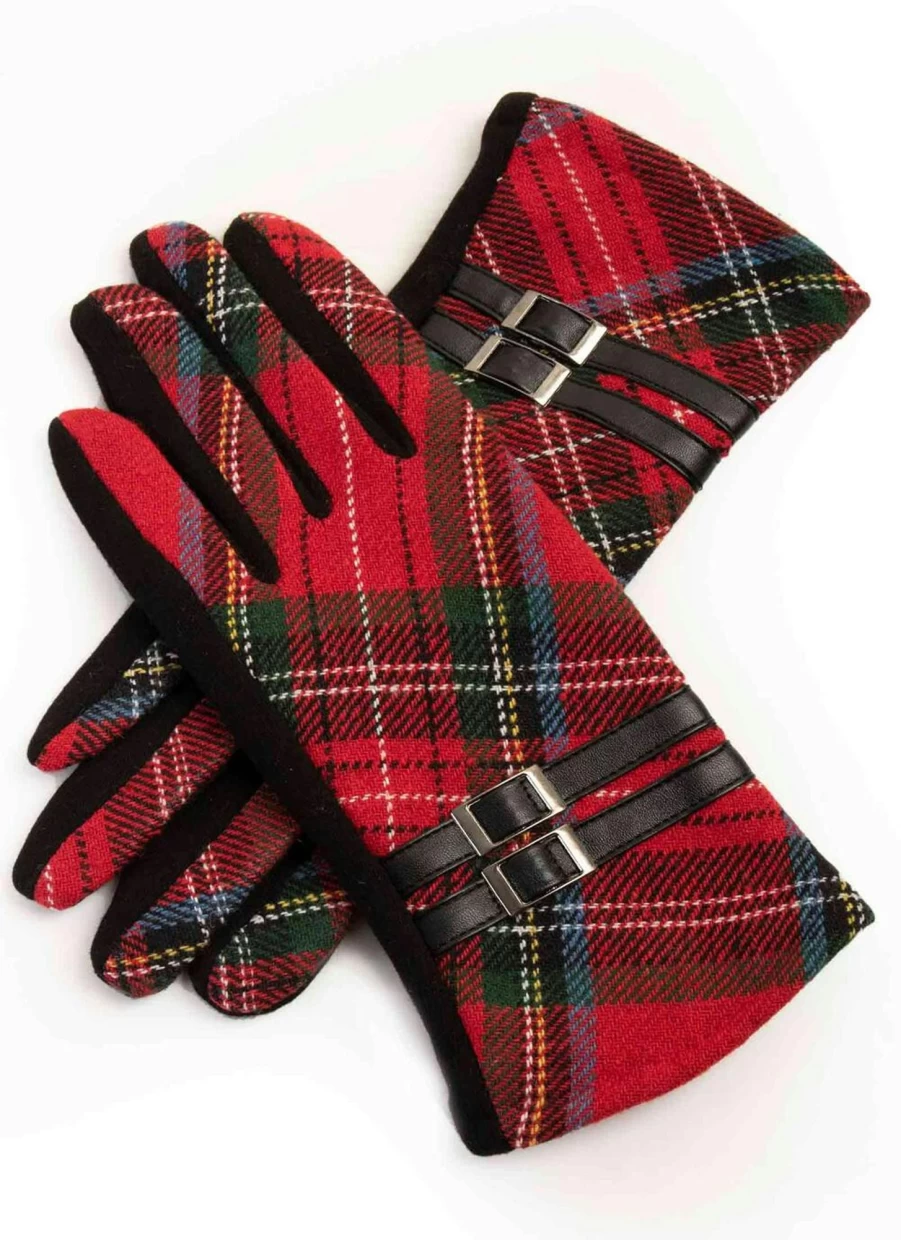 James Pringle Weavers Tartan Gloves with Buckle Trim - Classic Scottish Style