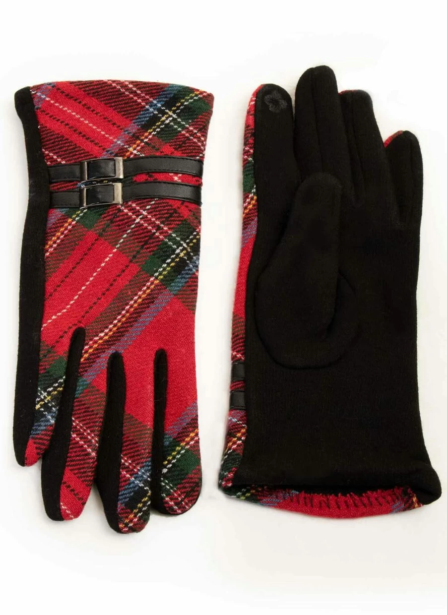 James Pringle Weavers Tartan Gloves with Buckle Trim - Classic Scottish Style