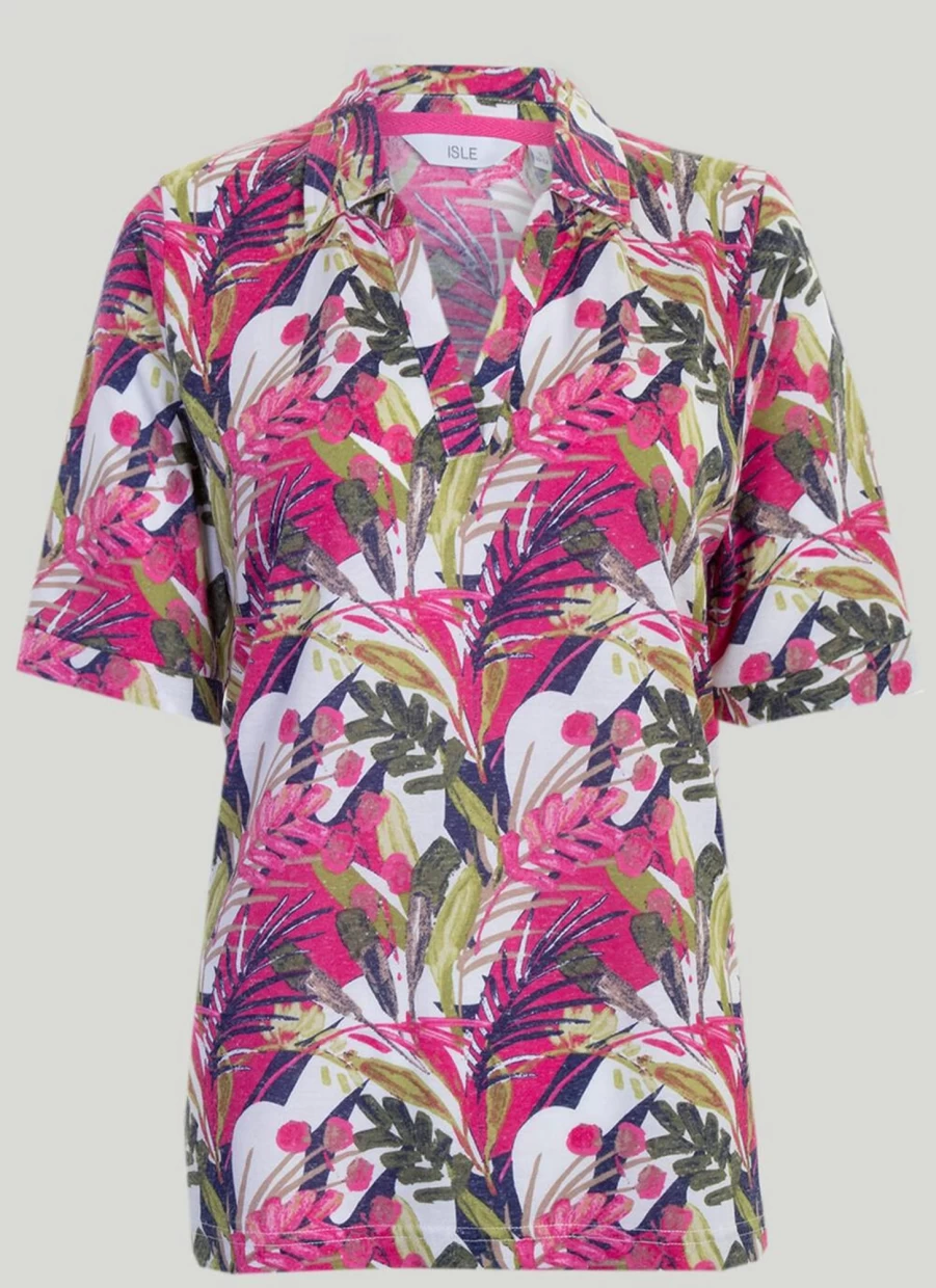 Isle Women's Printed Polo Shirt - Stylish Casual Comfort Fit Top