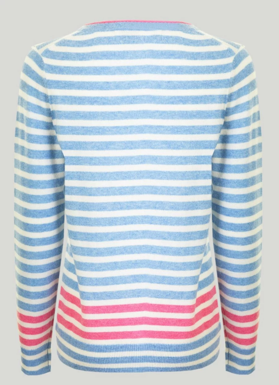 Gleneagles Women's Cashmere Striped Crew Neck Sweater Soft Luxury Knitwear