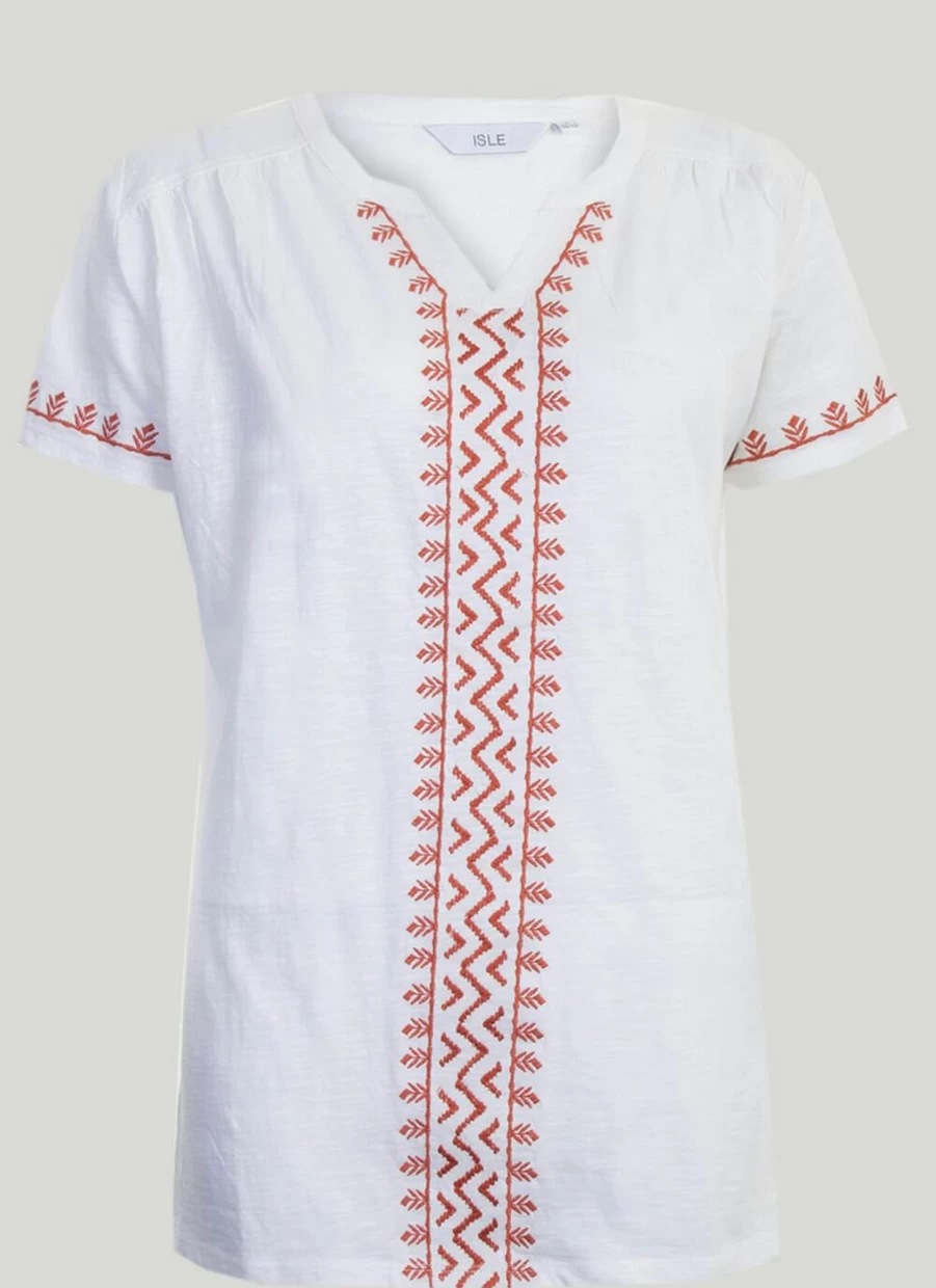 Isle Women's Embroidered T-Shirt - Stylish & Comfortable Cotton Top