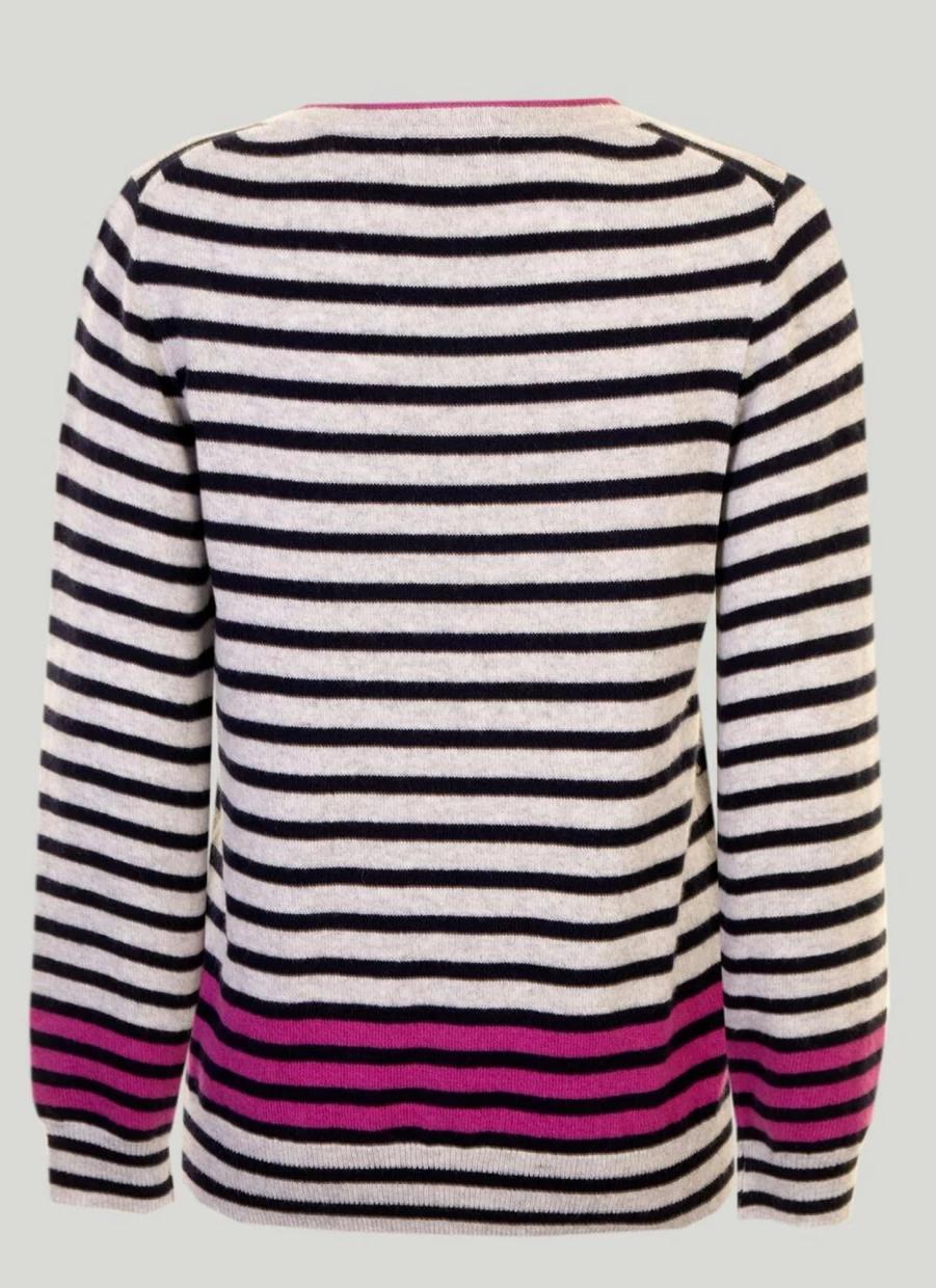 Gleneagles Women's Cashmere Striped Crew Neck Sweater Soft Luxury Knitwear