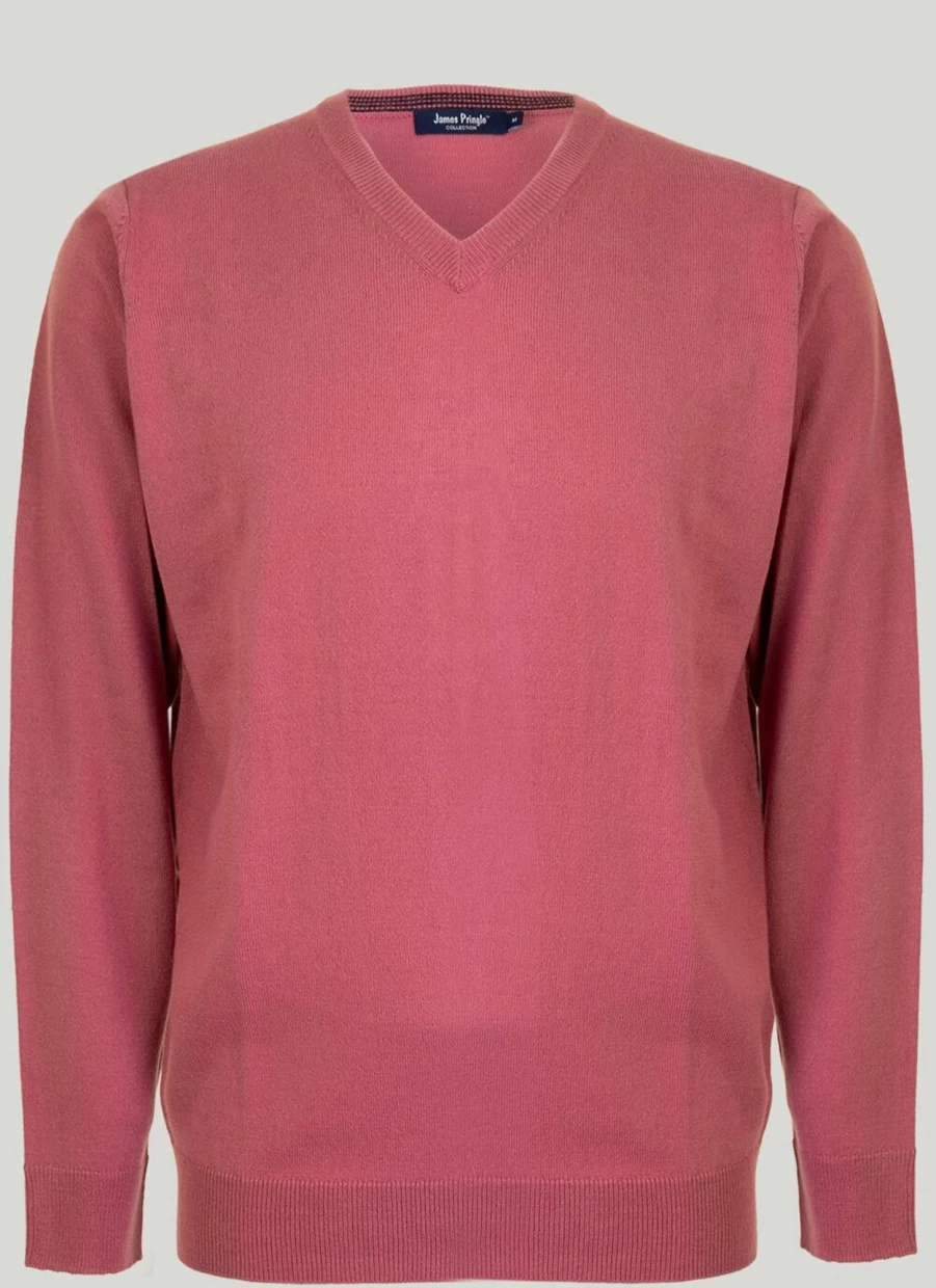 James Pringle Men's Fine Knit V-Neck Jumper - Lightweight Comfortable Sweater