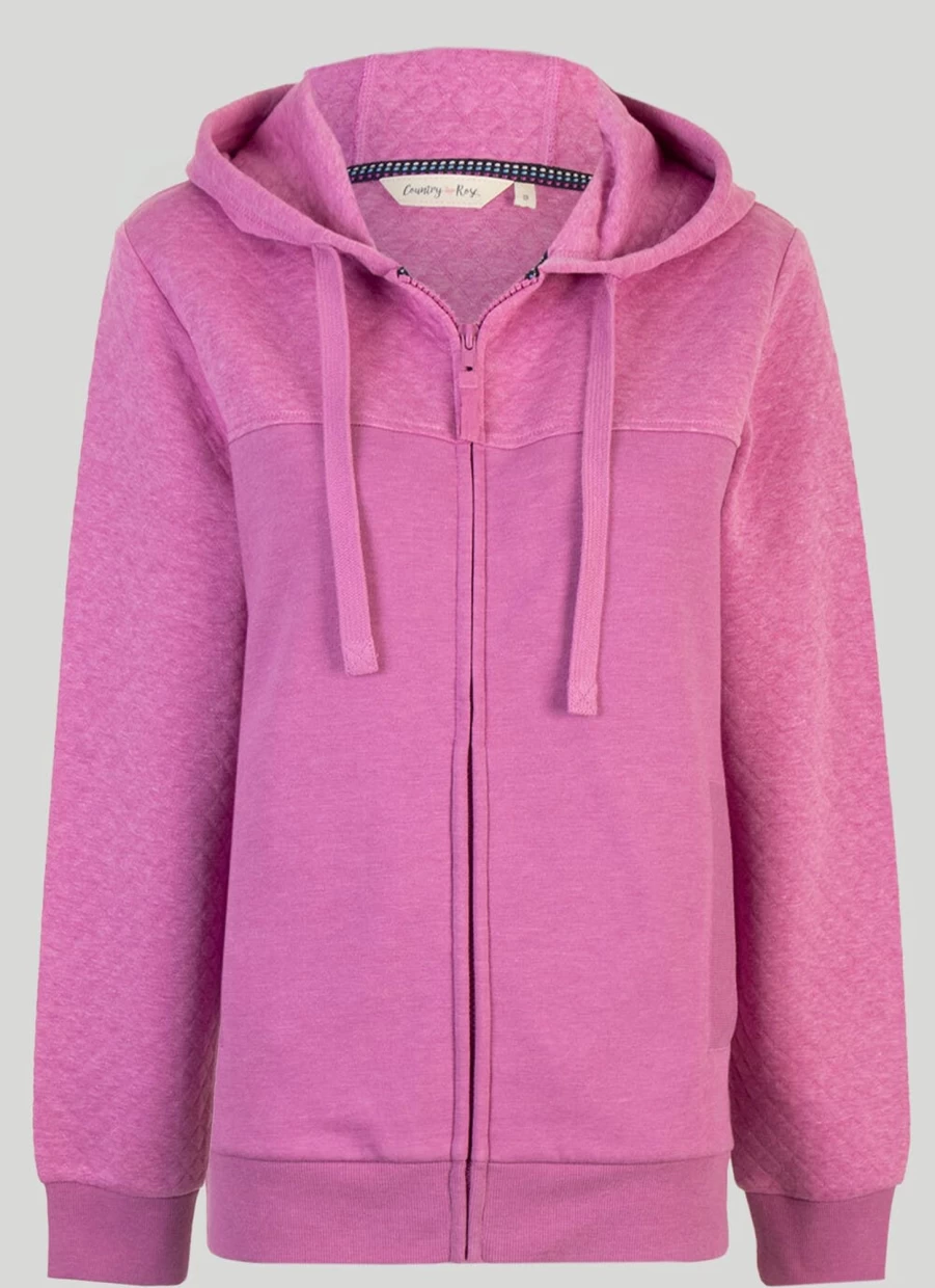 Country Rose Women's Quilted Zip-Through Hoodie - Cozy Winter Jacket with Front Pockets