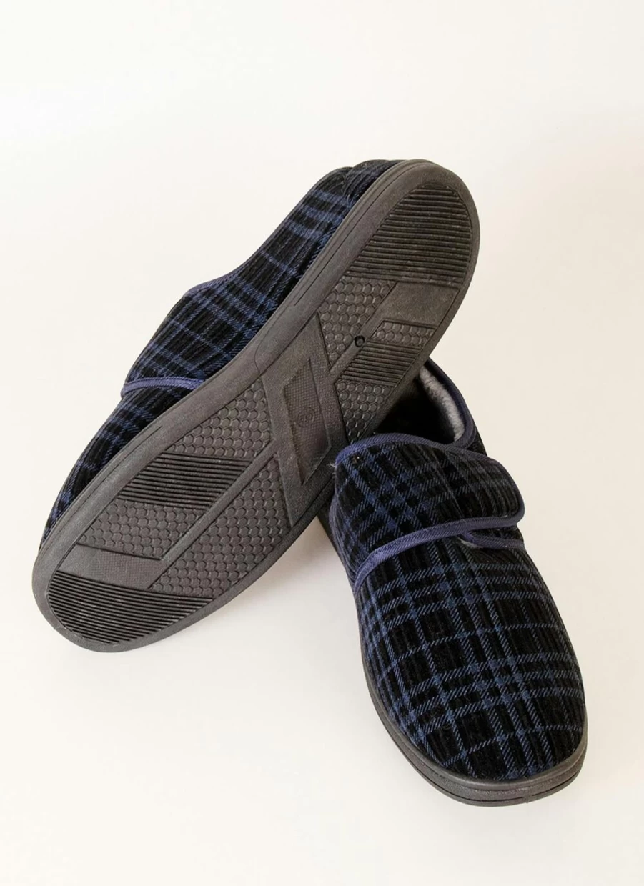 James Pringle Men's Check Velcro Slippers - Comfortable Non-Slip Indoor/Outdoor House Shoes