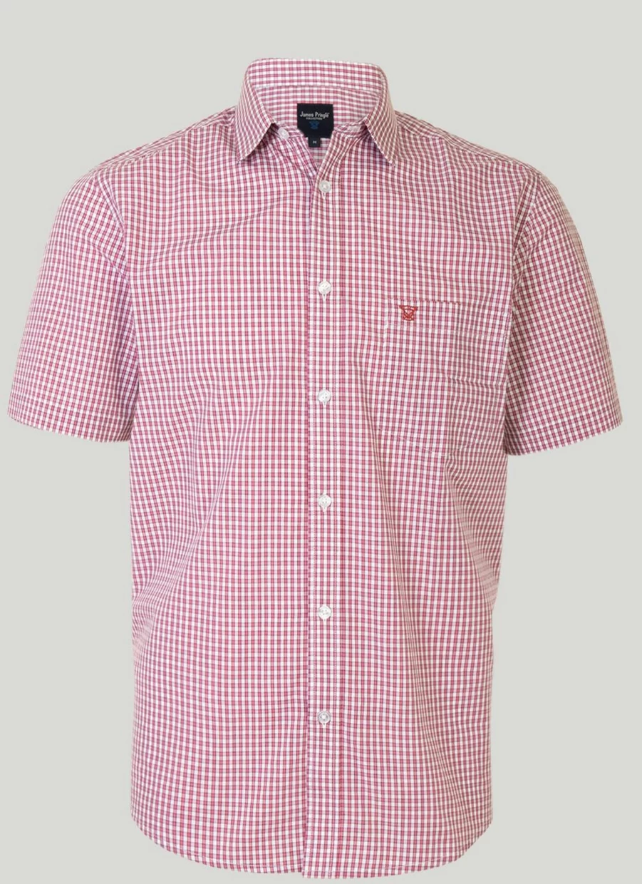 James Pringle Men's Classic Short Sleeve Check Shirt - Premium Cotton Plaid Casual Shirt for Men