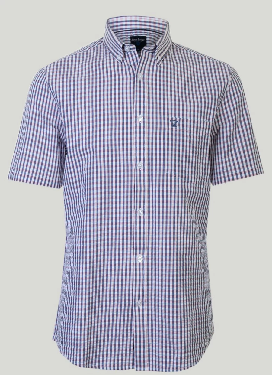 James Pringle Men's Seersucker Check Shirt - Classic Casual Summer Wear