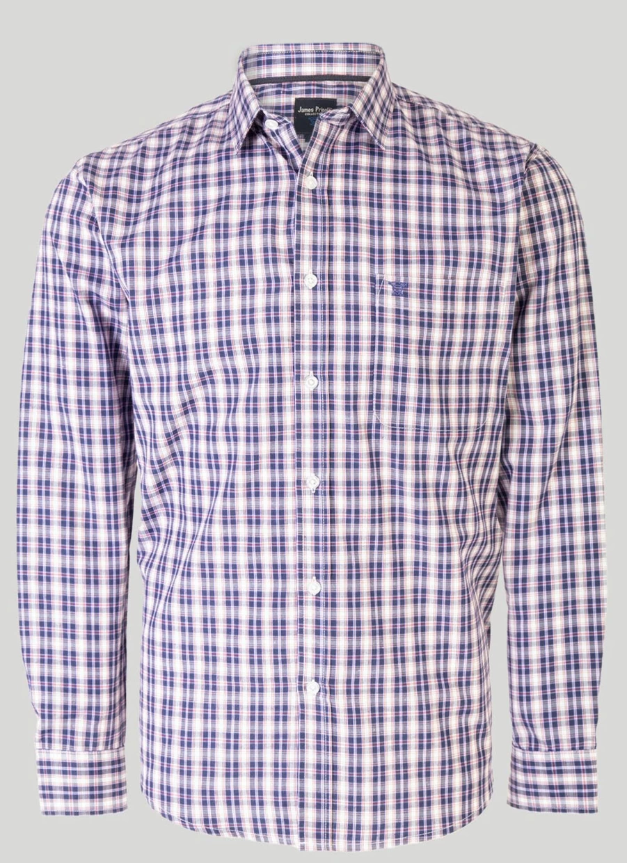 James Pringle Men's Classic Long Sleeve Checkered Shirt - Premium Tartan Plaid Button-Up for Men