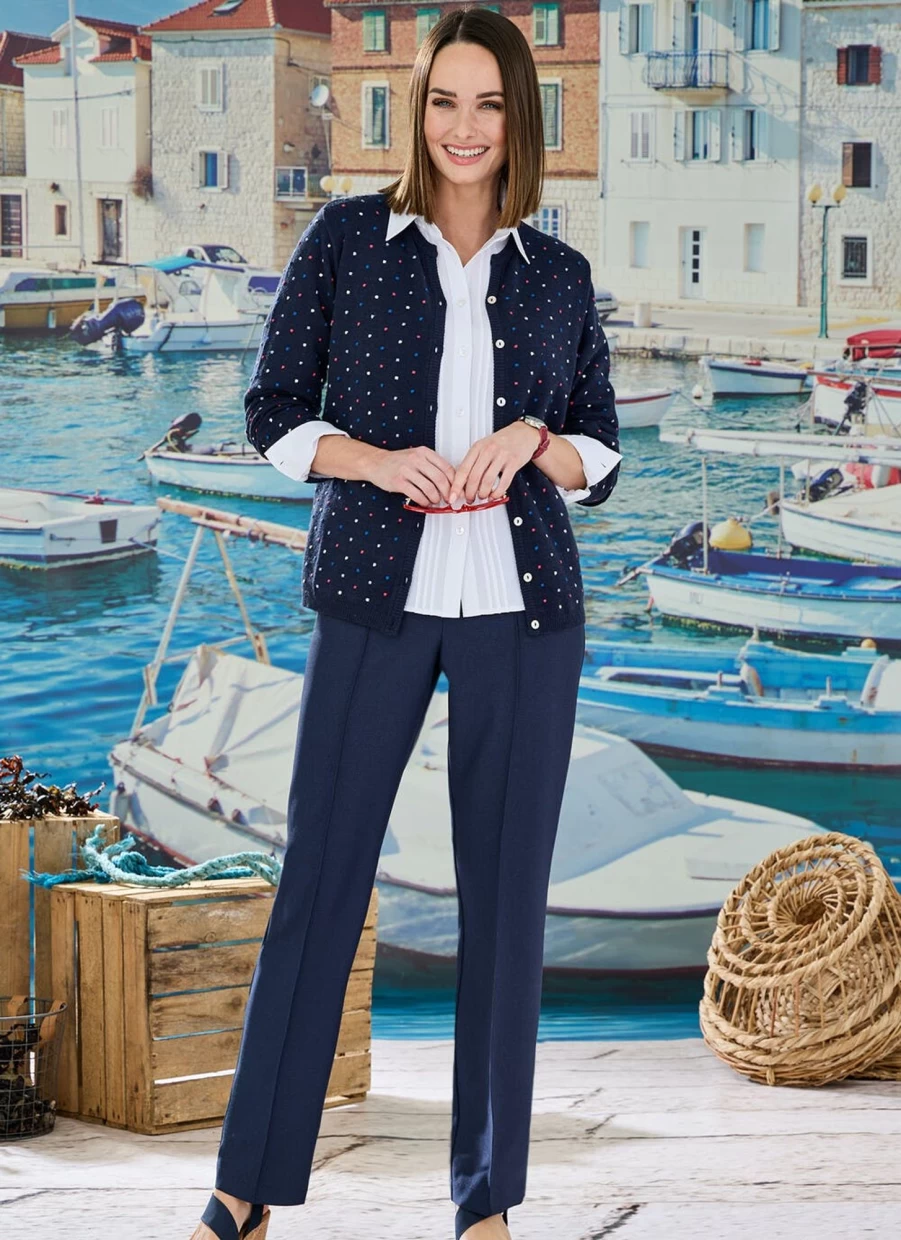 Honor Millburn Women's Navy Classic High-Waisted Tailored Trousers for Elegant Office Wear