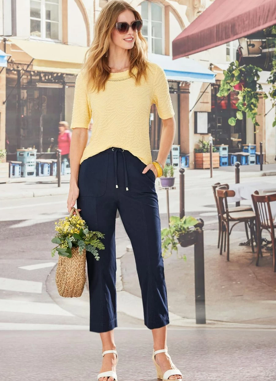 Isle Women's Navy Chambray High-Waisted Trousers - Classic Slim Fit Casual Pants