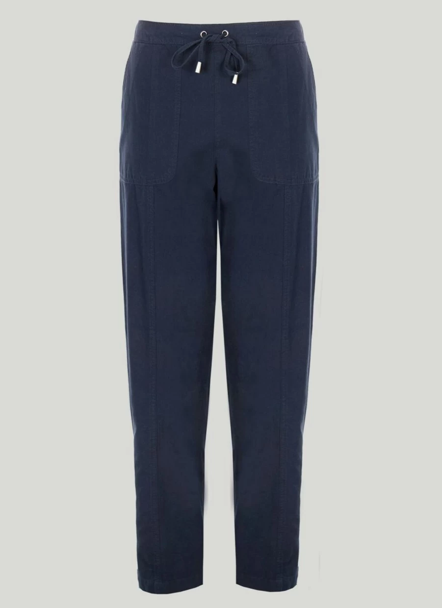 Isle Women's Navy Chambray High-Waisted Trousers - Classic Slim Fit Casual Pants